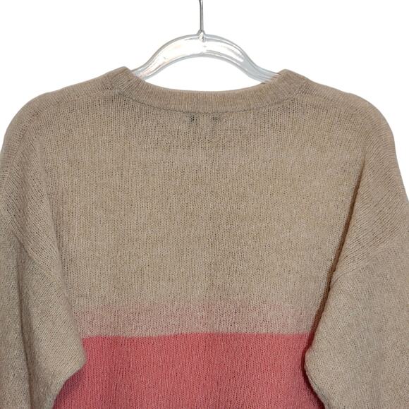 Joie Wool Colorblock Sweater Crew Neck Oversized Tan Brown Pink Fall Winter L - Picture 8 of 14